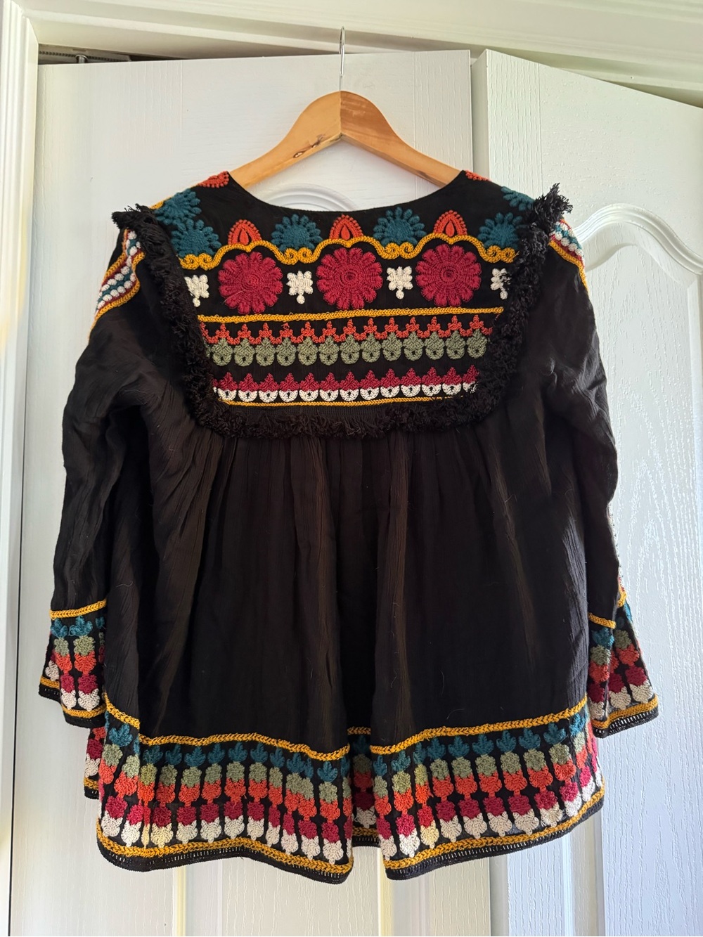 Zara Black Embroidered Boho Peasant Blouse with Multicolor Accents - Picture 10 of 10